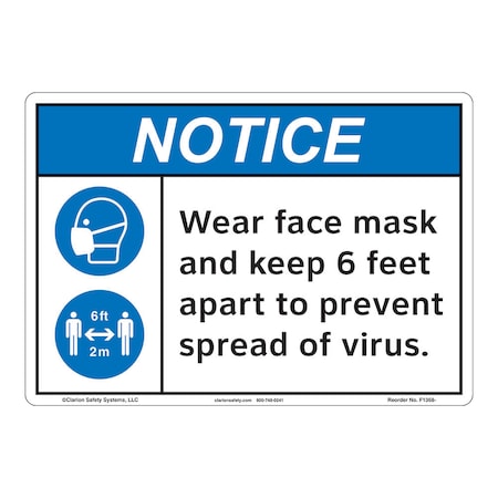 ANSI/ISO Compliant Notice/Wear Face Mask Safety Signs Indoor/Outdoor Plastic (BJ) 14 X 10